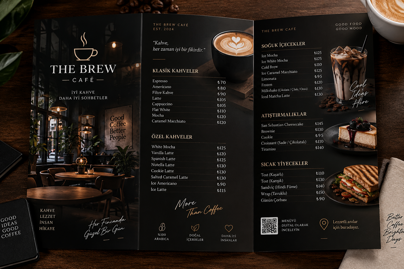 Müşterimizin Cafe'si için yaptığımız menü listesi